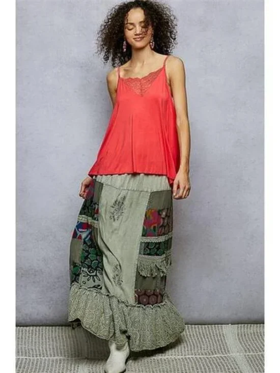 POL Printed Patchwork Embroidered Ruffled Skirt - Picture 5 of 7